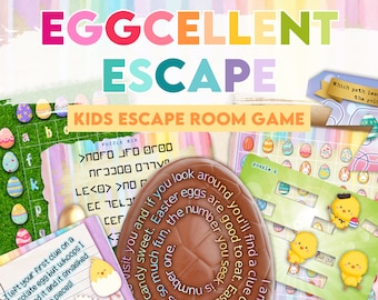 Escape room game for kids. Easter escape game, fun printable activity perfect for hunting Easter eggs. Solve puzzle and decode messages.