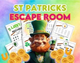 St Patrick's Day Kids Escape Room. Printable Party Escape Room Kit. Fun Cipher Puzzles for a Celebration, Family Game Night, Party Activity.