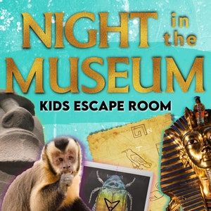 Escape room for kids. Night Museum themed printable puzzle game. Kids printable party game. Solve the clues and escape the museum.