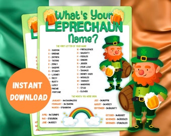 St Patrick's Day game, What's your Leprechaun Name? Celebrate the luckiest day of the year with our printable party game for kids & adults.