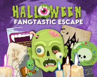 Printable Halloween Escape Room for Kids: Solve clues, crack codes, and complete the quest. Perfect for a Halloween themed party.