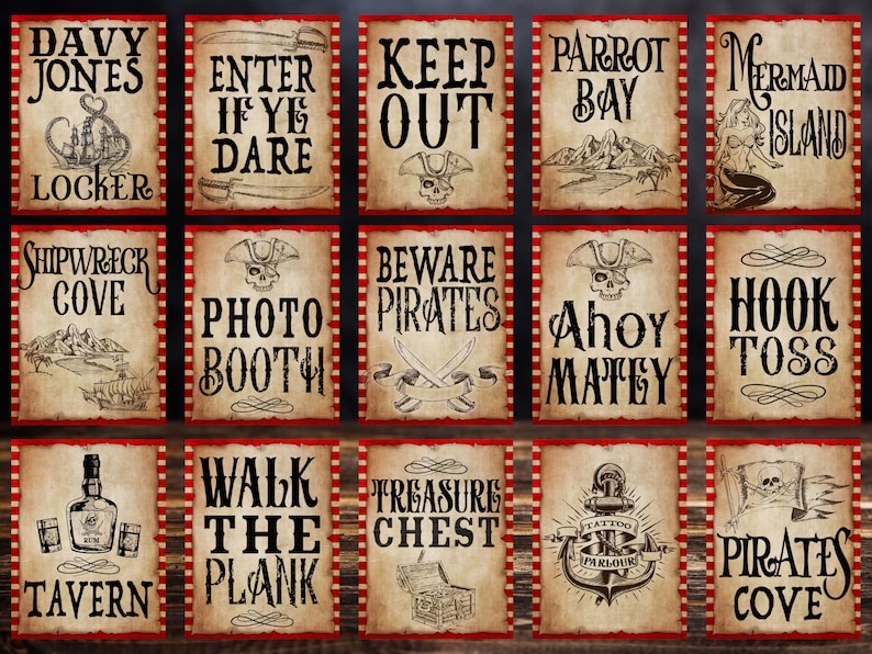 Pirate Decor, Pirate Party Signs. Printable Pirate Posters to Print at Home. Birthday Party Decor to Download, Print and Play image 5