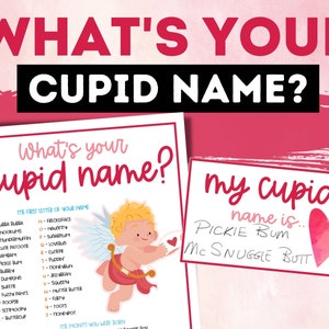 Valentine&#39;s Day Game. What&#39;s your Cupid name? Family Valentine&#39;s printable. Indoor Party Games Group Activity. Printable fun ideas