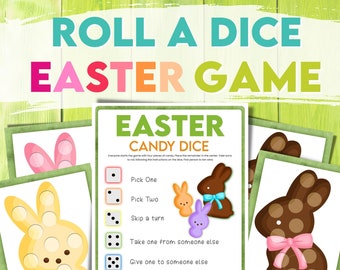 Easter Candy Dice Game. Fun party printable! Group party candy game for kids and adults! Printable easter group activity.