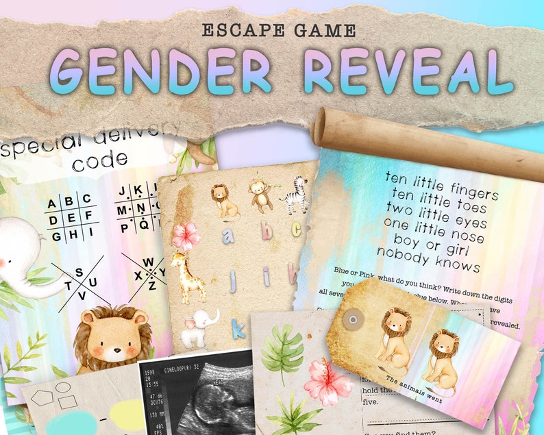 Baby Shower escape room gender reveal game. Will it be stashes or lashes Colourful family fun party printable game. image 1