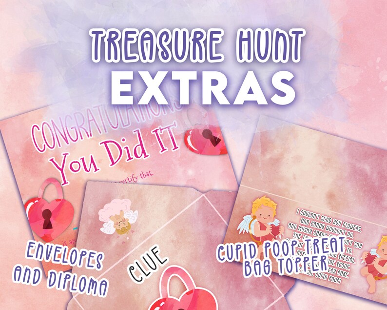 Kids Valentine's treasure hunt. Cute valentine's activity game for kids. Includes puzzles and secret codes. Find the valentines treasure. image 6