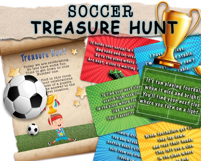 Soccer Birthday Treasure Hunt Clues. Scavenger Hunt Clues. Etsy
