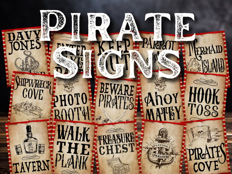 Pirate Decor, Pirate Party Signs. Printable Pirate Posters to Print at Home. Birthday Party Decor to Download, Print and Play image 1