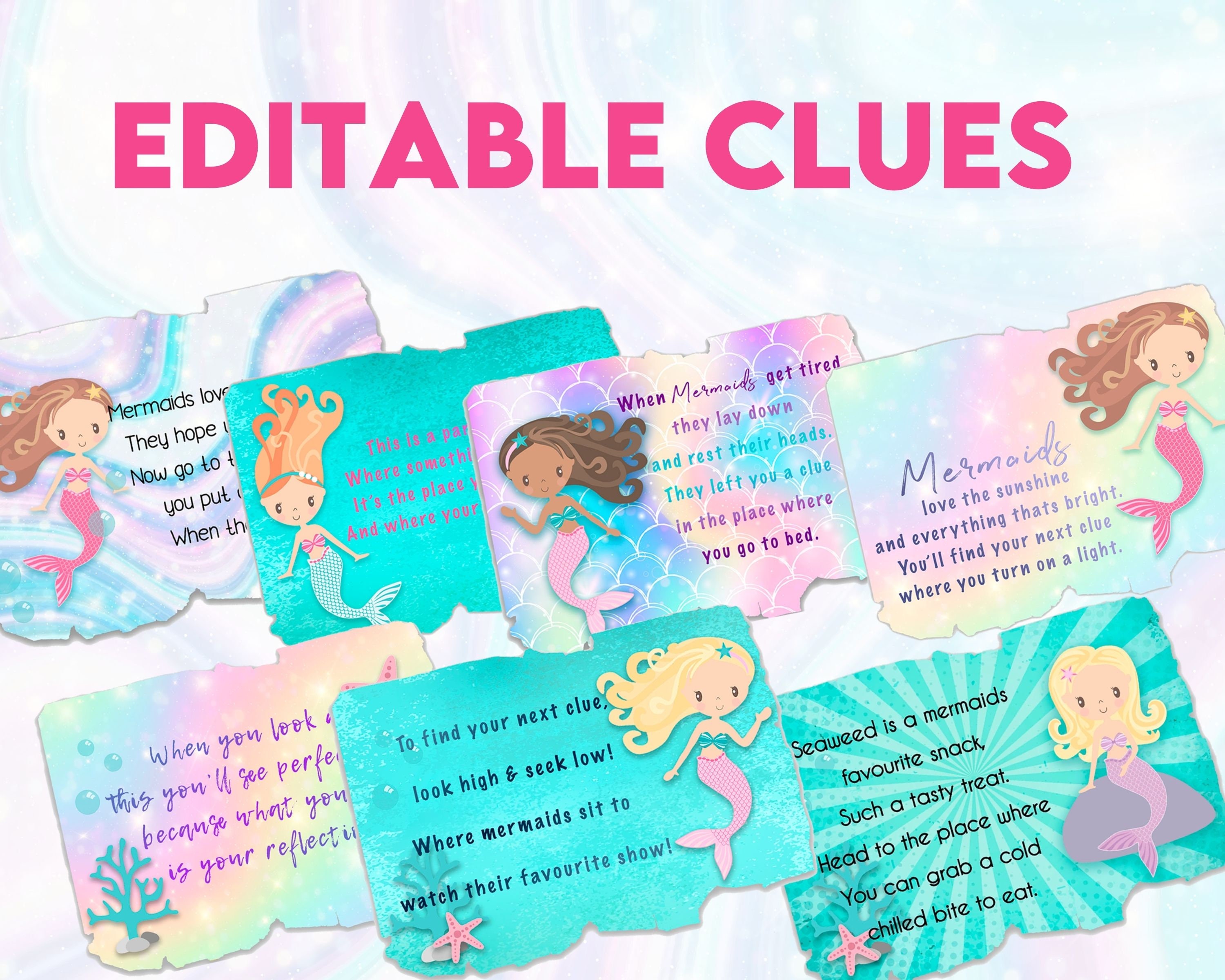 Birthday Treasure Hunt. Mermaid Scavenger Hunt Clues. Editable - Etsy