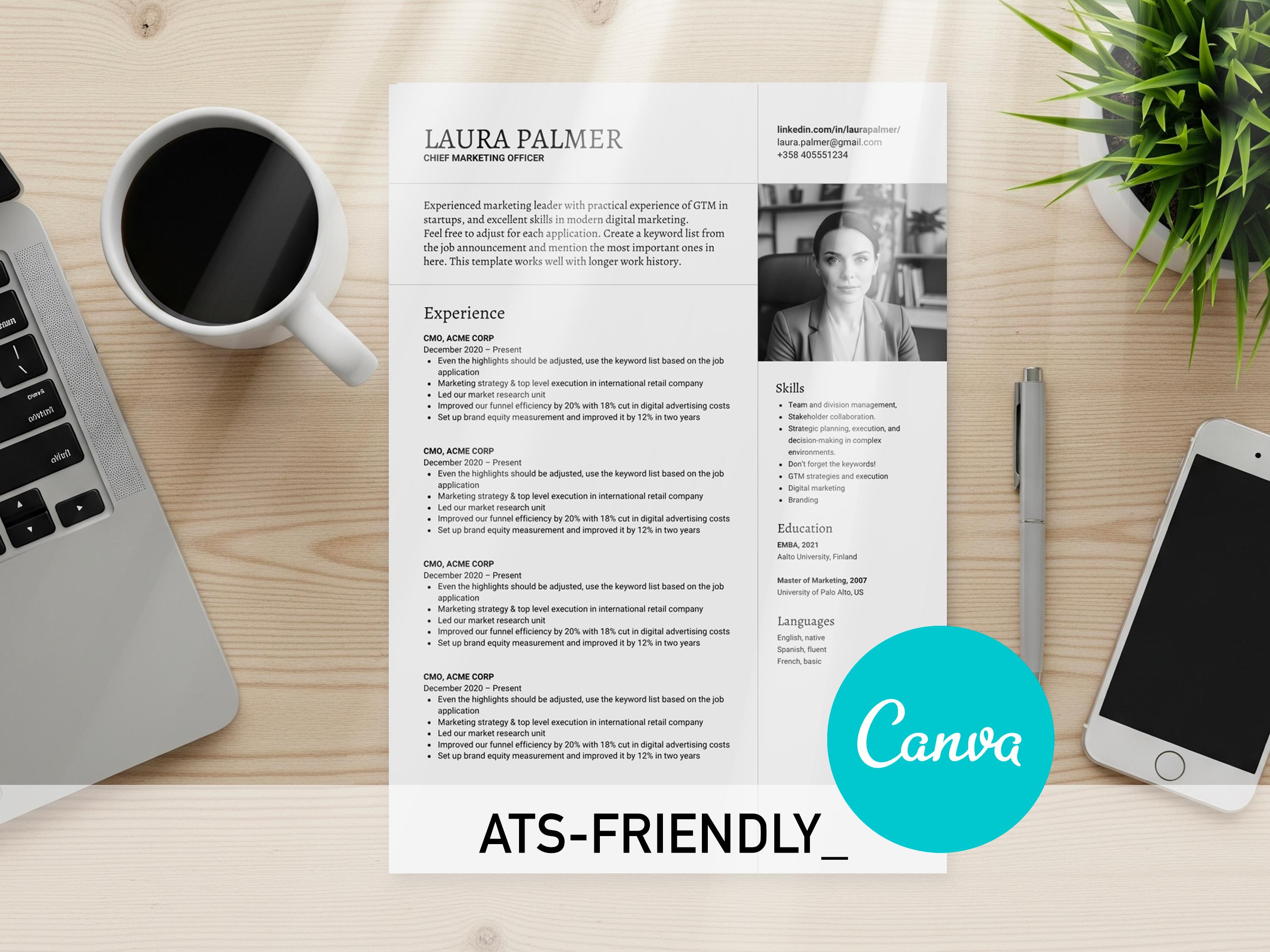 Classic minimal resume template, ATS-friendly Canva CV, professional printable curriculum vitae