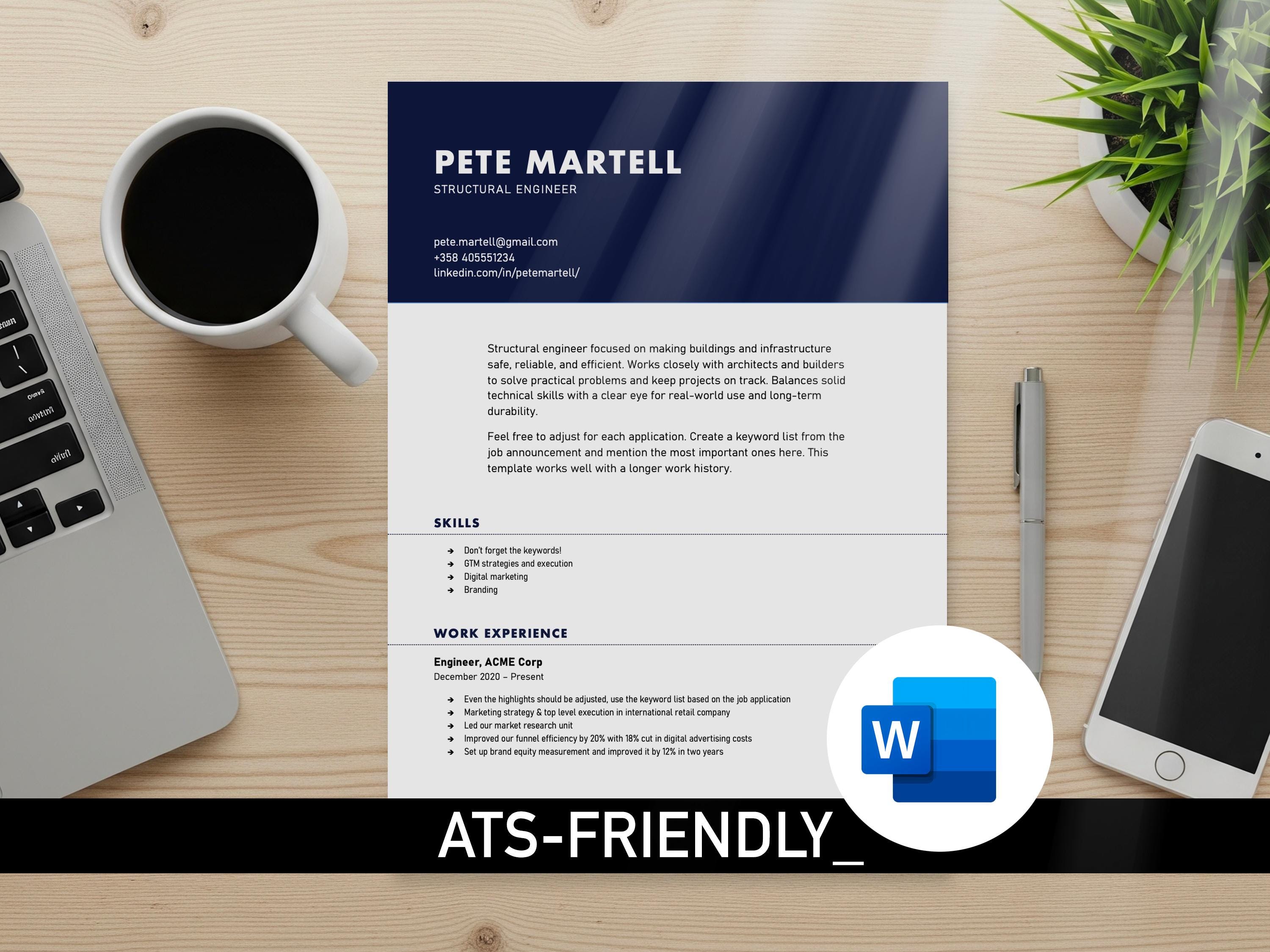 Ats-friendly Resume Template: Navy Minimalist CV + Free Guide ...