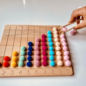 Montessori Numbering Toy, Natural toy, Counting skill, Peg Board, Montessori Beads Math Work, Montessori, Math Learning, Christmas Gift
