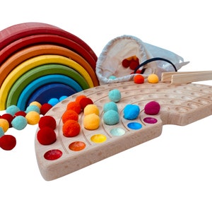 Wooden Rainbow sorting board, Montessori wood toys, Montessori color sorting toys, rainbow sorting, Preschool toy, Homeschool toy