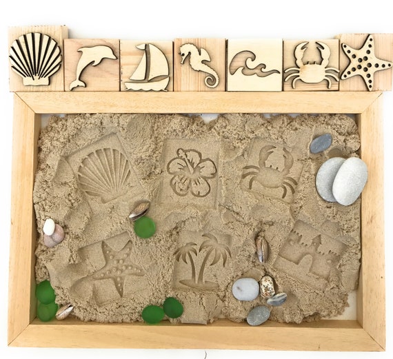 Summer Beach Themed Wooden Play Dough Stampers Summer Stamps