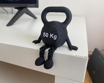 Kettlebell Desk Decor with Articulated Legs – Fitness Gym Miniature Figurine, Home Office & Gift