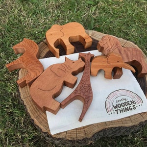 African Wooden Animals Play Set, Wooden Zoo Animals, Wooden Animals, Safari Animal Toys, Montessori Animal Toys, Christmas Gift