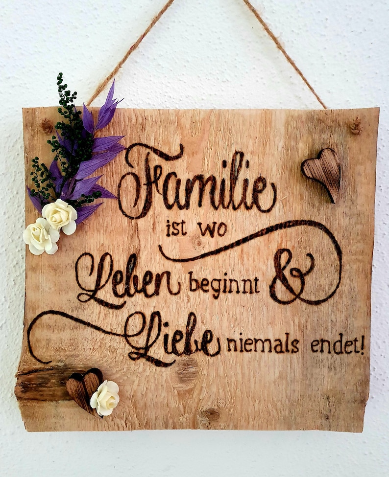 Rustikales Holzschild, Aufhängeschild, Spruch, Familie, Wanddeko