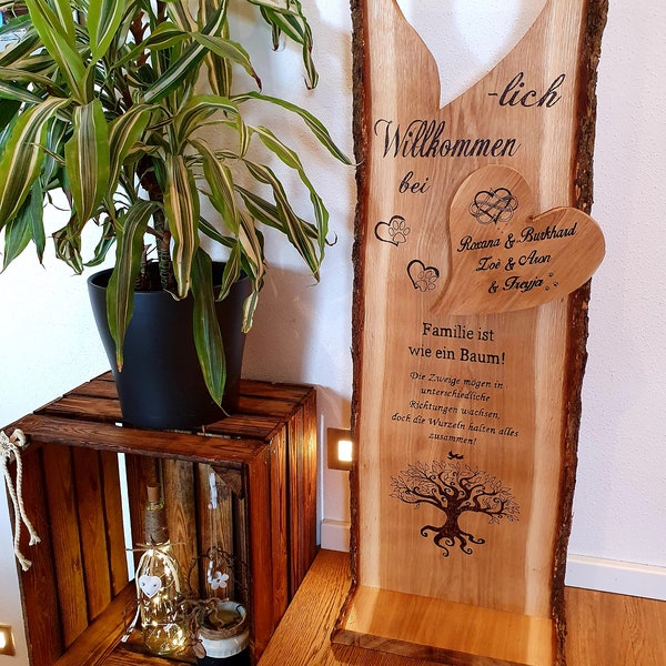 Eichen Holzstele, Aufhängeschild, rustikales Holzschild,Holzstele, Eingangsdeko, Holzdeko, Holzbild, Geschenk, Willkommen, Gartendeko