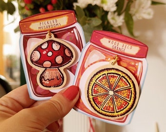 Orange Mushroom Wood Decoration Set / Autumn Hanging / Christmas Tree Decoration / Wood Hanging Decoration Mushroom Orange Set