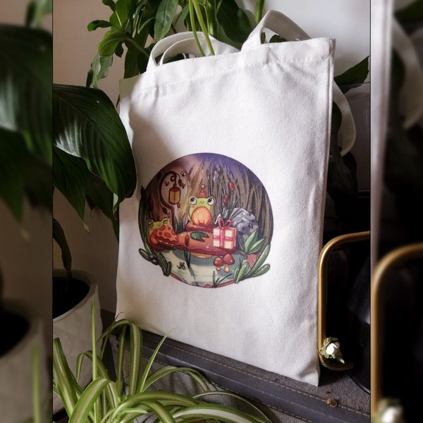 Frog Tote Bag / Sac Fourre Tout Grenouille / Sac en toile Imprimé / Sac illustré