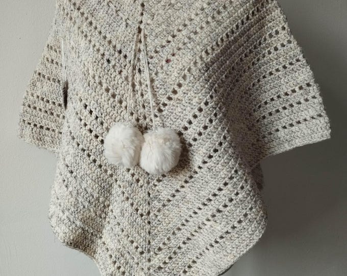 Women's Solid Cream Longline Poncho