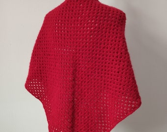 Châle rouge en laine mohair pour femme au crochet