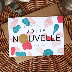 Carte à gratter personnalisée - annonce jolie nouvelle (grossesse, mariage, ...) - confetti - A6