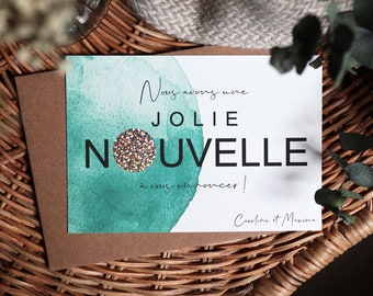 Carte à gratter personnalisée - annonce jolie nouvelle (grossesse, mariage, ...) - vert - A6
