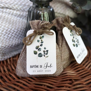 Etiquettes pour boîtes à dragées ou cadeaux - eucalyptus - anniversaire/baptême/babyshower/mariage - aquarelle - 4 cm x 6 cm