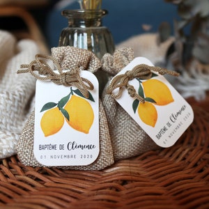 Etiquettes pour boîtes à dragées ou cadeaux - Citrons - anniversaire/baptême/babyshower/mariage - 4 cm x 6 cm