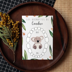 Tarjeta de quenottes personalizada - dientes de leche - koala - acuarela - 20 cm x 14 cm - espalda