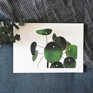 Carte/affiche "Pilea Peperomioides" aquarelle - A4, A5, A6