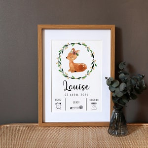 Personalized birth poster "Doe" watercolor - A4