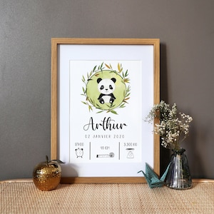 Cartel de nacimiento personalizado "Panda" acuarela - A4