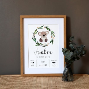Póster de nacimiento personalizado "Koala" acuarela - A4