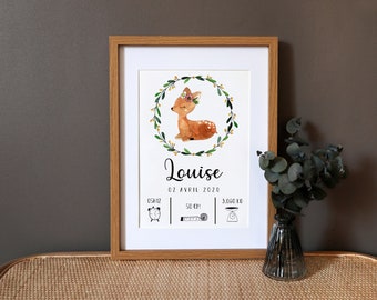 Póster personalizado de anuncio de nacimiento "Doe" en acuarela - A4