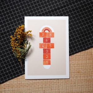 Carte/affiche "Marelle" aquarelle - A4, A5, A6 - affiche enfant - terracotta - illustration enfant