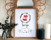 Custom birth poster quot Renard quot watercolor - A4
