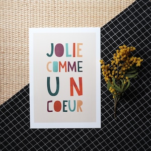 Carte/affiche "Jolie comme un coeur/Joli comme un coeur" aquarelle - A4, A5, A6 - affiche enfant - illustration enfant