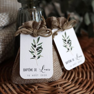 Etiquettes pour boîtes à dragées ou cadeaux - olivier - anniversaire / baptême / babyshower / mariage - aquarelle - 4 cm x 6 cm