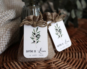 Labels for dragees or gift boxes - olive tree - birthday / baptism / babyshower / wedding - watercolor - 4 cm x 6 cm