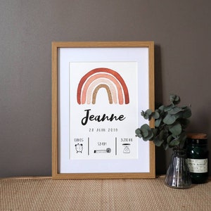 Póster de nacimiento personalizado "Arco iris" acuarela - marrón - A4