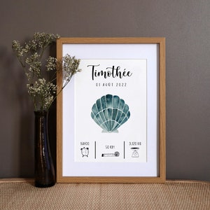 Personalisiertes Geburtsplakat "Shell" Aquarell - A4