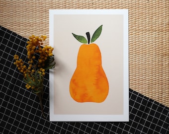 Map/poster "A pear" watercolor - A4, A5, A6 - children's poster - children's illustration