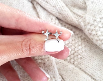 Silver Star Earrings, Starburst Earrings, Cute Stud Earrings, Korean Earrings, Cool Earrings, Popular Right Now