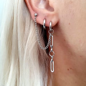 Waterproof Asymmetric Earrings, Kpop Earrings, Double Piercing Earring, Cartilage Chain, Cartilage Piercing, Mismatched Earrings