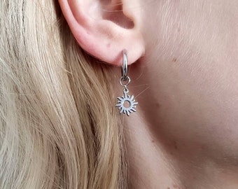 Boho Sun Huggie Earrings, Aesthetic Earrings, Sun Korean Earrings, Cute Earrings, Sun Charm Pendant Earrings, Huggies, Hypoallergenic