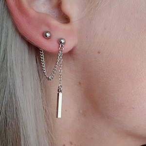 Doppeltes Piercing Ohrring, Vertikaler Stab, asymmetrische Ohrringe, Knorpelkette, Knorpelpiercing, BTS Kpop koreanische Ohrringe, hypoallergen