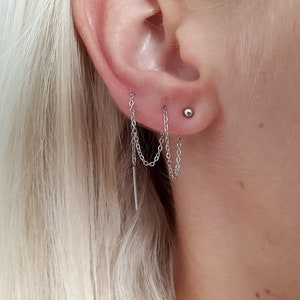 Threader Earrings, Double Piercing Earring, Ear Chain, Thread Earrings, Helix Piercing, Mismatched Earrings, Non Tarnish Jewelry