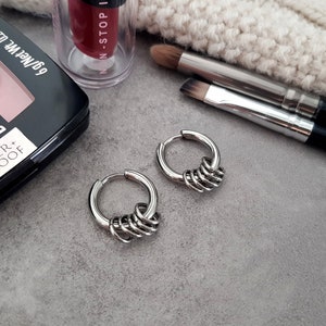 Unisex Hoop Earrings, Stainless Steel Hoops, Simple Silver Huggie Hoops, Punk Kpop Rock Man Hoop Earring, Tarnish Resistant, Hypoallergenic
